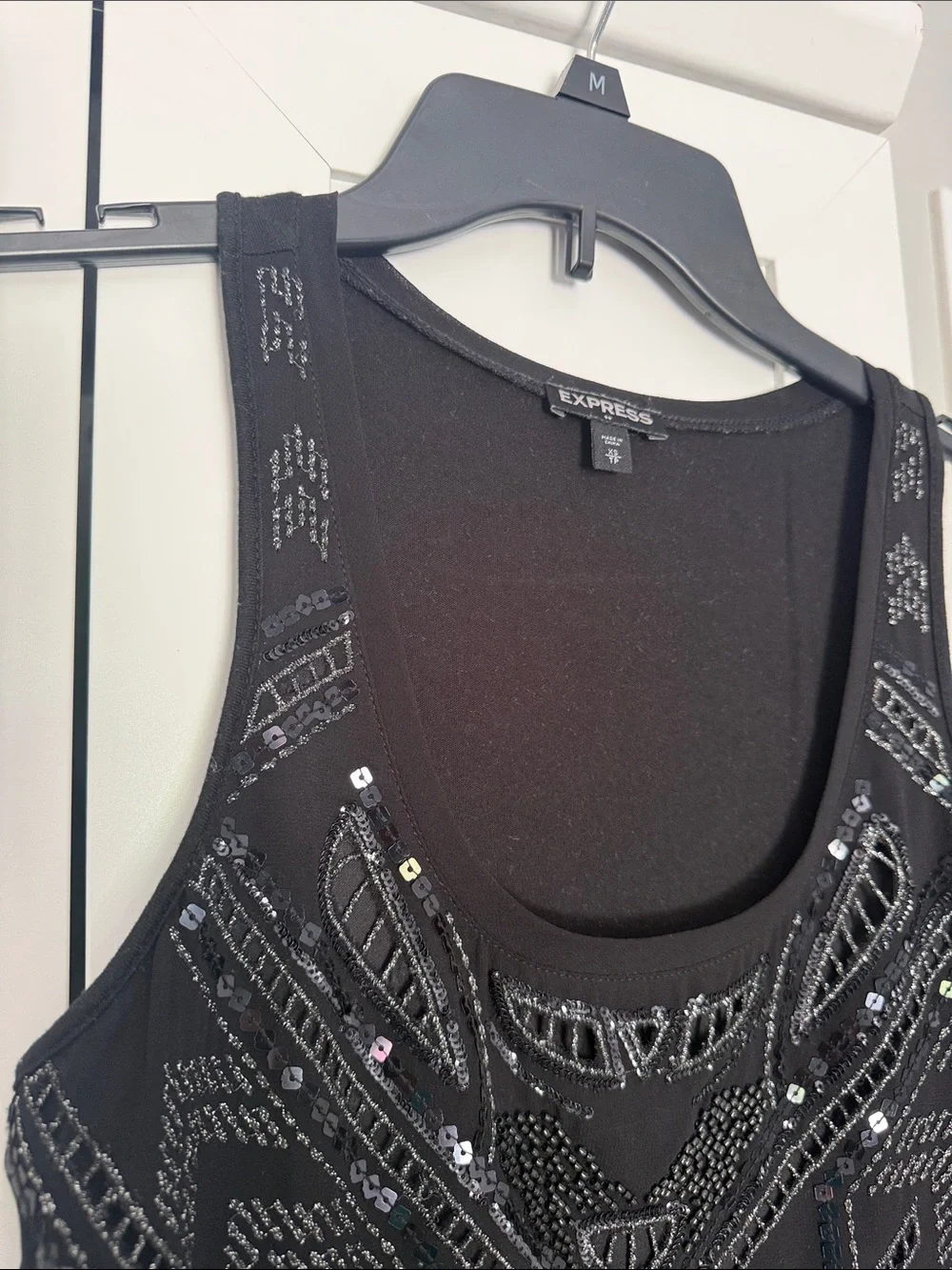 Express Black Sequined Geometric Tank Top